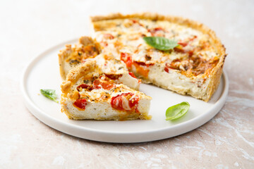 Wall Mural - Homemade tomato quiche with basil