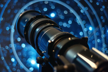 A close-up of a telescope lens pointing towards a mesmerizing constellation, invoking a sense of wonder and exploration. Ai generated