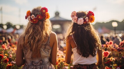 Wall Mural - two women wearing flowers in their hair