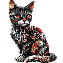 Wall Mural - Cute black cat with orange eyes. Vector illustration on white background.