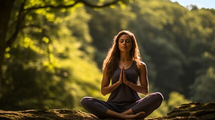 Wall Mural - a woman sitting cross legged in the woods