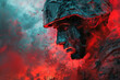 Creative illustration of soldier portrait with Post-Traumatic Stress Disorder (PTSD). Mental disorder concept.