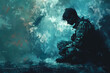 A creative illustration of a soldier with Post-Traumatic Stress Disorder (PTSD). Mental disorder concept.