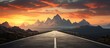 Road Leading to Majestic Mountains at Sunset