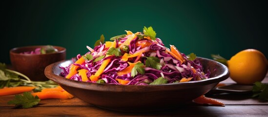 Poster - Bowl of shredded cabbage and carrots on a table