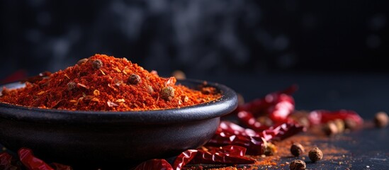 Canvas Print - Bowl of red chili powder with scattered spices