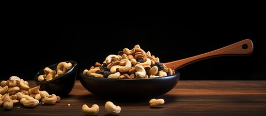 Wall Mural - Bowl of assorted nuts with wooden spoon