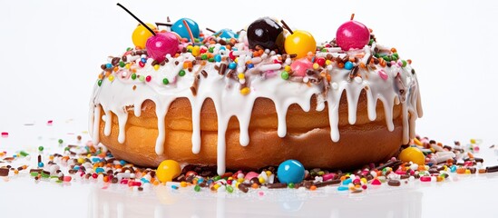 Wall Mural - Close-up of decorated donut and sweet carnival cake