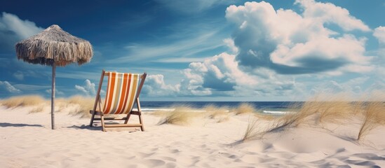 Wall Mural - Palm tree and ocean view on a sandy beach