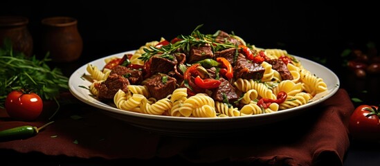 Wall Mural - Pasta with meat and veggies in a bowl