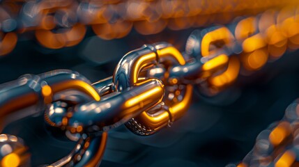 abstract angle of a chain with a standout gold link implies unique strength