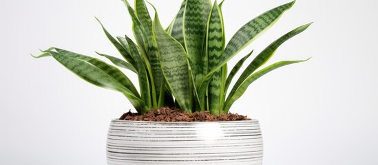 Aufkleber - Close up of potted snake plant on white backdrop