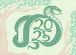 Snake symbol of 2025 on a green background.
