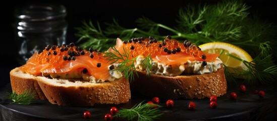 Canvas Print - Two salmon sandwiches with lemon slice