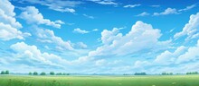 Anime Field Flowers Clouds Serene Scenic