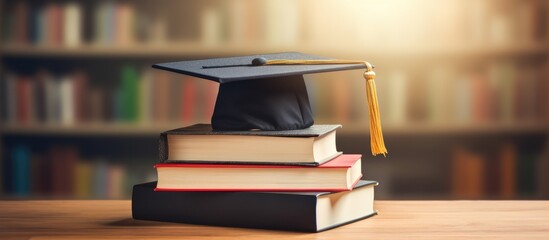 Poster - Graduation cap on stack of textbooks