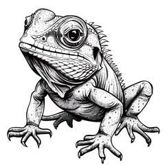 Wall Mural - Tribal iguana. Black and white vector illustration for coloring book