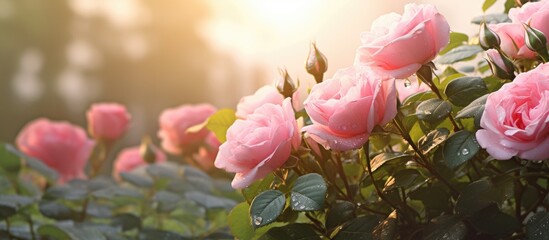 Sticker - Pink roses bloom under sunny skies