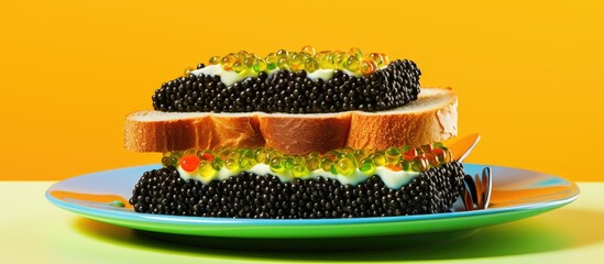 Sticker - Sandwich with cream and blackberries on plate