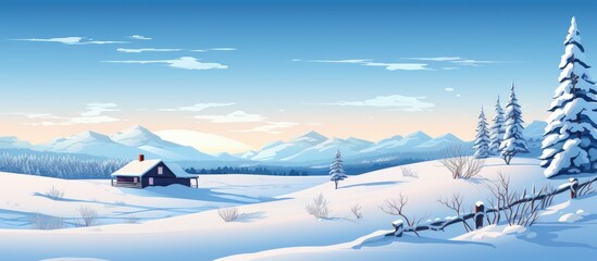 Aufkleber - A cozy cabin in a snowy forest
