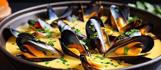 Sticker - Plate of mussels in savory sauce with herbs