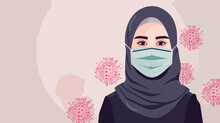 Arab Woman Wearing Hijab And Protective Face Mask Rep