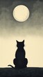 Litograph minimal cat sitting moon silhouette mammal.