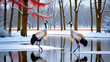 Beautiful Couple lover Red-crowned crane bird from kushiro hokkaido japan in winter season