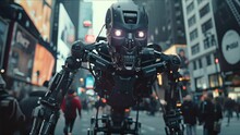 City Terror, Robot Assaulting Human In Urban Environment