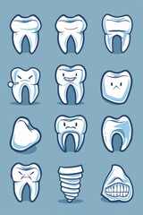 Poster - A collection of cartoon teeth with various expressions. Perfect for dental or health-related designs