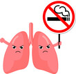 Cartoon lung character human organs holding stop and no smoking sign. Smoking effect on human internal organs. Health care concept. World no tobacco day. illustration.