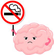 Cartoon brain character human organs holding stop and no smoking sign. Smoking effect on human internal organs. Health care concept. World no tobacco day. illustration.