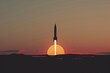 A large rocket silhouetted against a setting sun. Ideal for science or space-themed projects