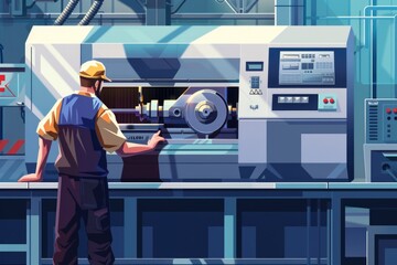 Wall Mural - A man standing in front of a machine. Suitable for industrial concepts