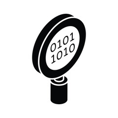 Wall Mural - binary code under magnifier, icon of binary search, code exploration