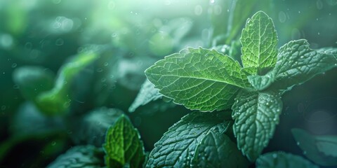 Canvas Print - Close-up shot of a plant with water droplets. Perfect for nature or gardening concepts