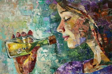 Wall Mural - A woman holding a bottle of wine, perfect for wine enthusiasts