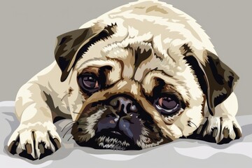 Wall Mural - A pug dog laying down on the floor. Suitable for pet-related designs