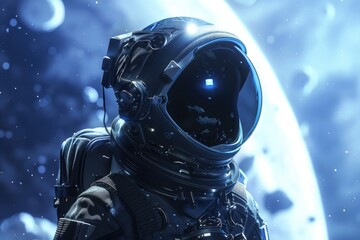 Wall Mural - close up of a person in a space suit, suitable for science and technology concepts