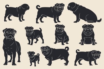 Canvas Print - A variety of pug dogs posing for the camera. Perfect for pet lovers and animal enthusiasts