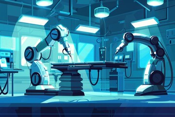 Wall Mural - A robot assisting in a hospital operating room. Suitable for medical and technology concepts