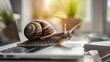 Giant snail navigating a web browser with a slow internet connection