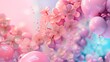 Pastel pink flowers and bubbles. Generative AI