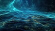 Glowing blue and yellow wireframe wavy topographic tech background. Generative AI