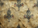  vintage wall paper with a watercolor damask and fleur de lis pattern. Created with AI