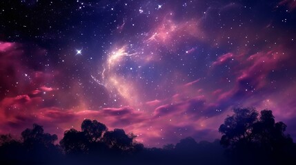 Poster - b'Night sky with stars, clouds and a bright glowing nebula'