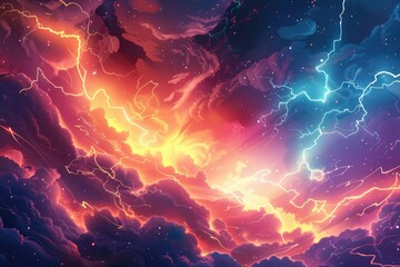 Wall Mural - dramatic image of lightning striking through a starry night sky. perfect for illustrating power and 