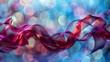 Ethereal ribbons of garnet and maroon flowing in azure and cerulean bokeh.