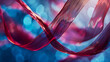 Ethereal ribbons of garnet and maroon flowing in azure and cerulean bokeh.