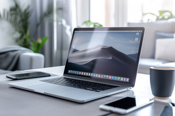 Wall Mural - Laptop with blank screen on table in living room